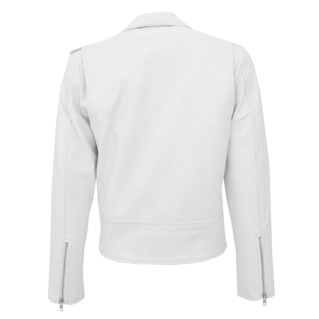 A1 FASHION GOODS Womens White Cowhide Biker Leather Jacket Fitted Belted  Popular Brando Coat Helen at  Women's Coats Shop
