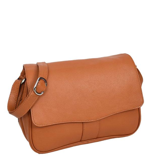 Womens Cognac Leather Shoulder Messenger Handbag Ada-7