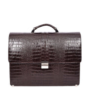 Croc-Print Mens Leather Briefcase Expandable Business Office Satchel Bag A317 Brown-7