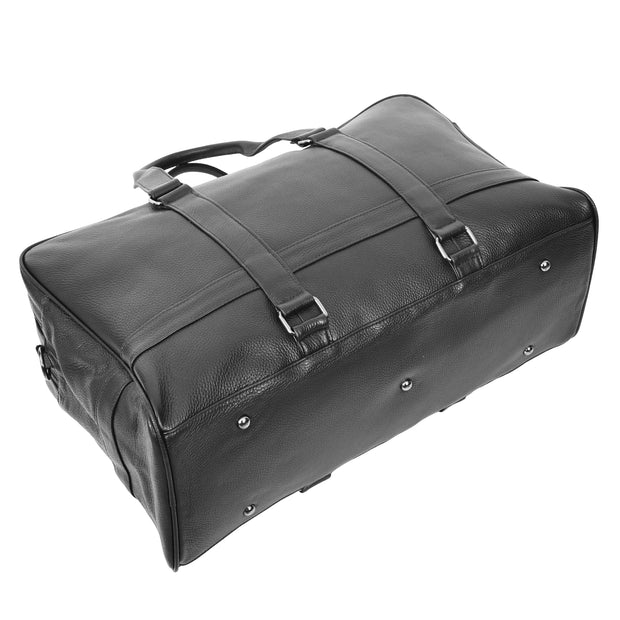 Full Grain Leather Holdall Travel Duffle Cabin Size Weekend Bag A806 Black-6