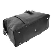 Real Leather Holdall Mid Size Padded Laptop Section Weekend Travel Duffle A007 Black-7