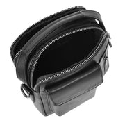 Mens Real Leather Messenger Bag Multiple Zip Pockets Sling Organiser Bag AYD8 Black-6