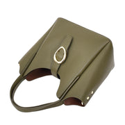 Womens Leather-Look Handbag Casual Basket Shape Small Fashion Tote Bag AH181 Olive Green-6