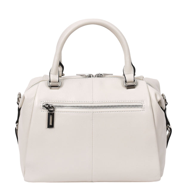 Women Real Leather Handbag Small Casual Outgoing Style Grab Handles A393 Off White-2