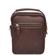 Mens Real Leather Messenger Bag Multiple Zip Pockets Sling Organiser Bag AYD8 Brown Hunter-2