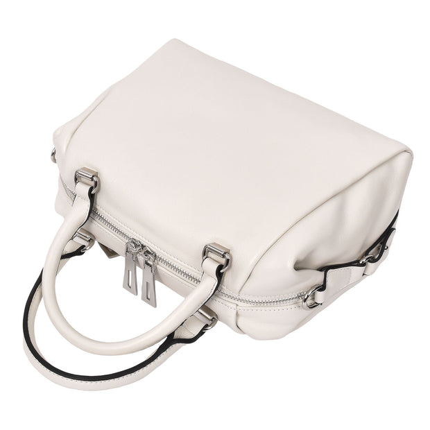 Women Real Leather Handbag Small Casual Outgoing Style Grab Handles A393 Off White-6