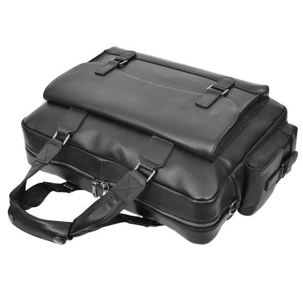 Real Leather Holdall Laptop Section Sports Weekend Travel Duffle Cabin Bag AL05 Black-5