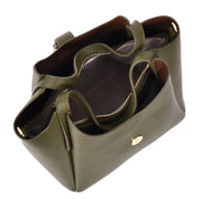 Womens Leather-Look Handbag Casual Basket Shape Small Fashion Tote Bag AH181 Olive Green-5