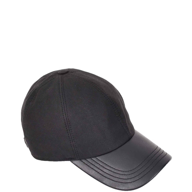 Waterproof Cotton Baseball Cap with Genuine Leather Peak and Adjustable Strap A19 Black-3