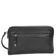 Mens Leather Clutch Bag Mobile Pouch Travel Wrist Bag Purse Handbag A607 Black-1