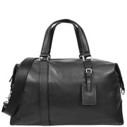 Real Leather Holdall Mid Size Padded Laptop Section Weekend Travel Duffle A007 Black-10