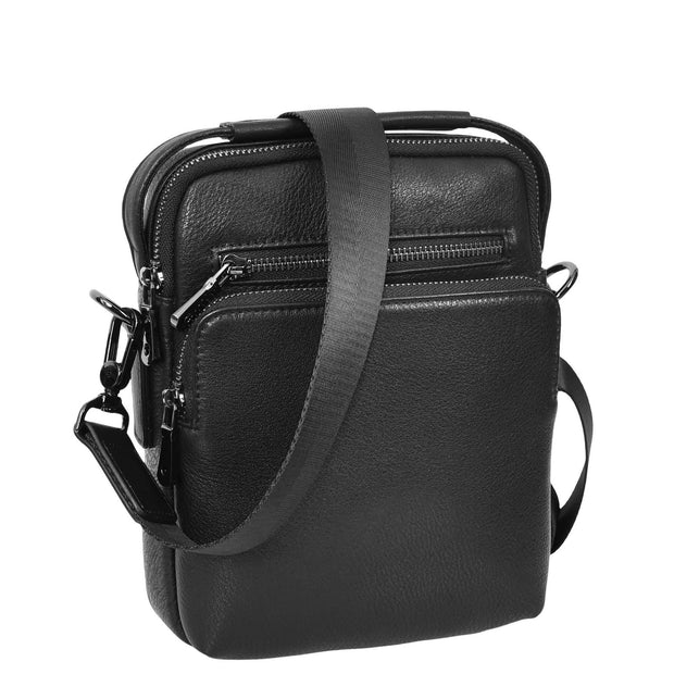 Mens Leather Messenger Bag Casual Crossbody Flight Bag A308 Black-7