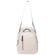 Womens Real Leather Backpack Multi-Zip Pockets Shoulder Bag Rucksack A665 Off White-4