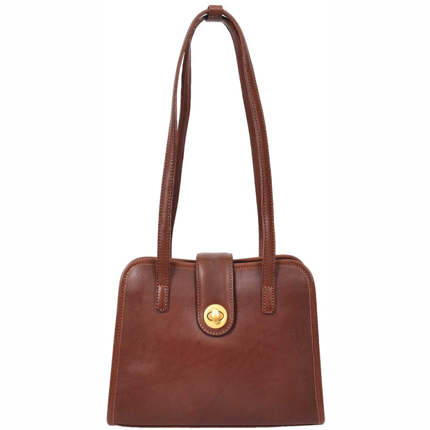 Genuine Brown Leather Shoulder Bag for Women Trendy Tote Handbag Fiona