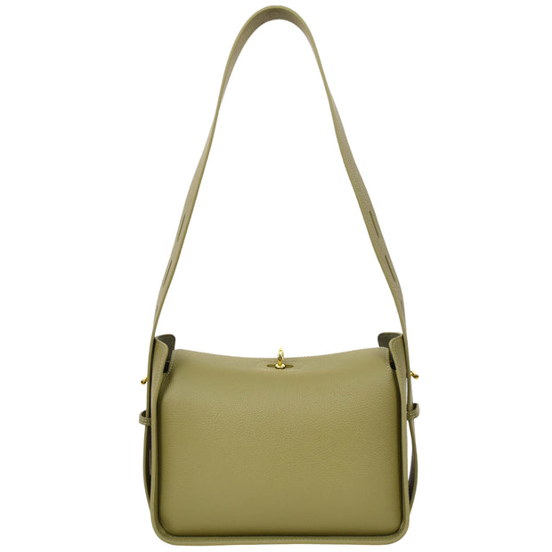  Womens Real Leather Shoulder Bag Casual Box Shape Hobo Handbag A060 Olive Green-5