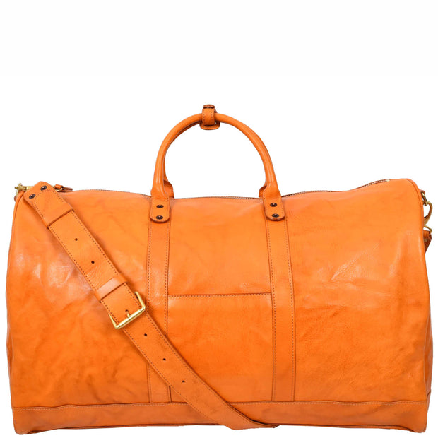 Genuine Veg Tan Leather Holdall Travel Duffle Weekender Bag Roam Orange