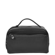 Full Grain Leather Wash Bag Toiletry Shaving Kit Cosmetics Travel Pouch AYD6 Black-8