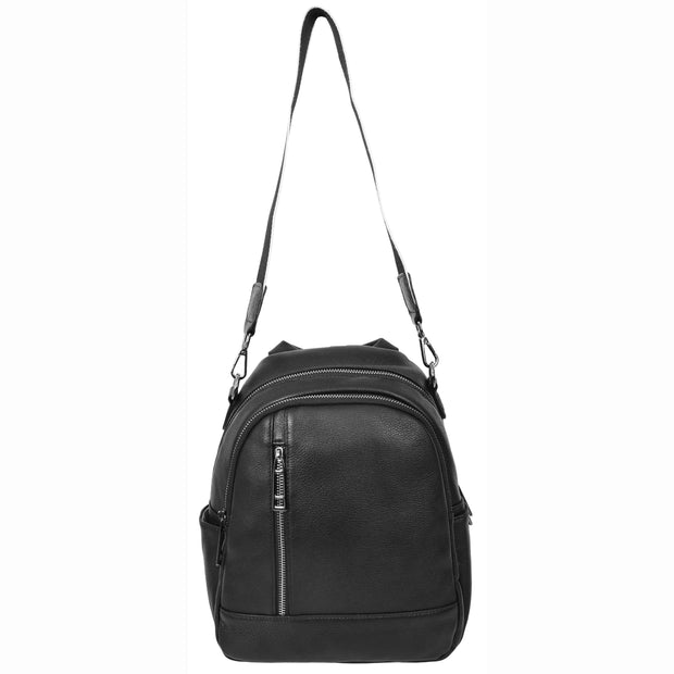 Womens Real Leather Backpack Multi-Zip Pockets Shoulder Bag Rucksack A665 Black-4