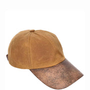 Waterproof Cotton Baseball Cap with Genuine Leather Peak and Adjustable Strap A19 Tan Antique-3