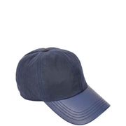 Waterproof Cotton Baseball Cap with Genuine Leather Peak and Adjustable Strap A19 Navy-3