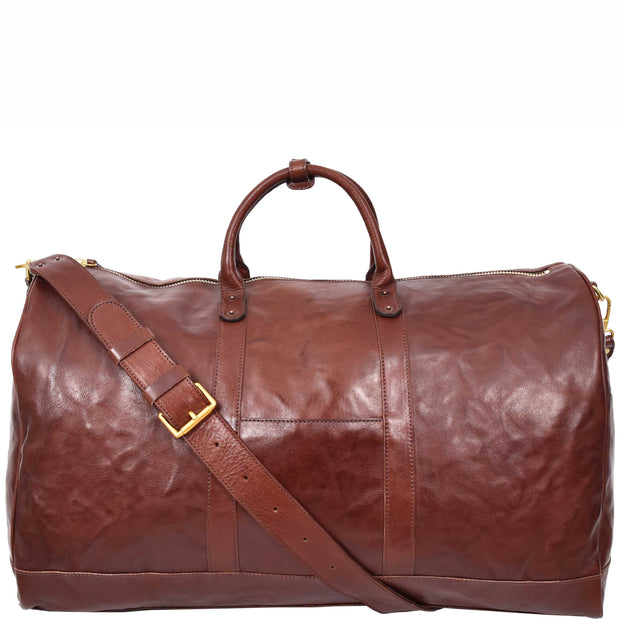 Genuine Veg Tan Leather Holdall Travel Duffle Weekender Bag Roam Brown