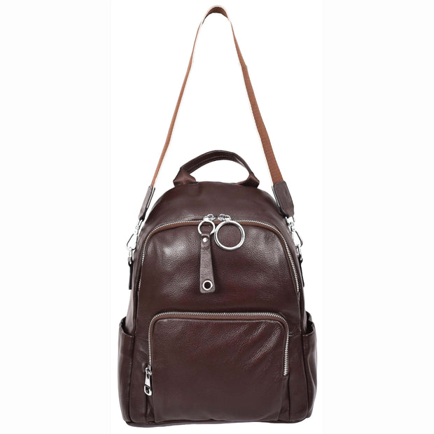 Women's Genuine Leather Backpack Multiple Pockets Casual Fashion Rucksack A618 Brown-1