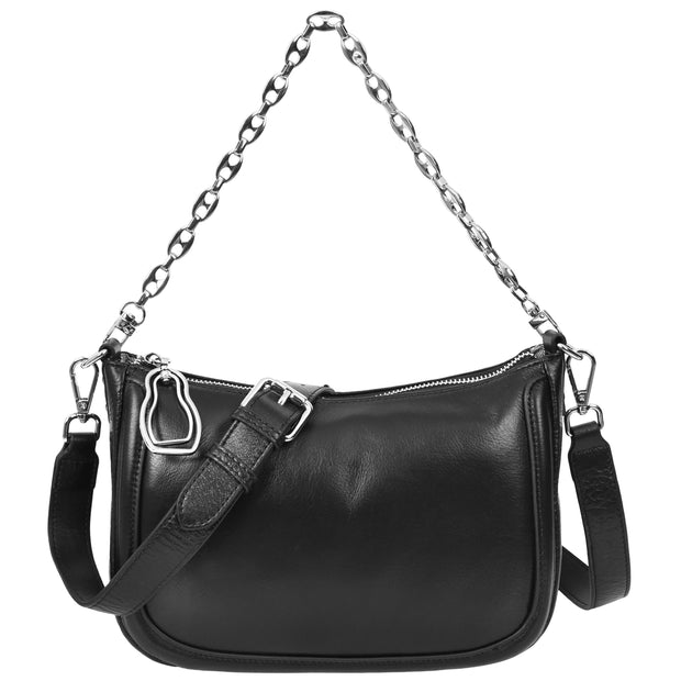 Women Real Leather Shoulder Bag Casual Multi Strap Hobo Handbag A928 Black-10