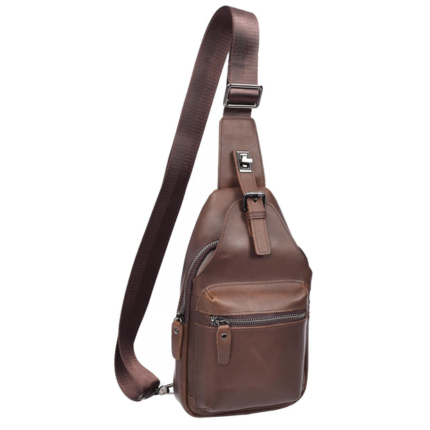 Trendy Leather Chest Pack For Men Casual Cross Body Travel Organiser Bag A095 Brown Hunter-1