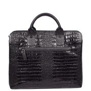 Women's Real Leather Croc-Print Shoulder Bag A4 Size Work Fashion Handbag A293 Black