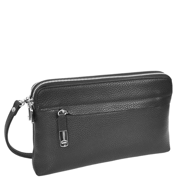 Mens Leather Clutch Bag Mobile Pouch Travel Wrist Bag Purse Handbag A607 Black-6