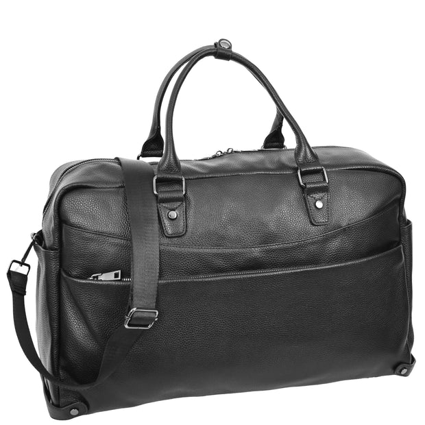 Genuine Leather Holdall Travel Duffle Cabin Size Weekend Bag A061 Black-8