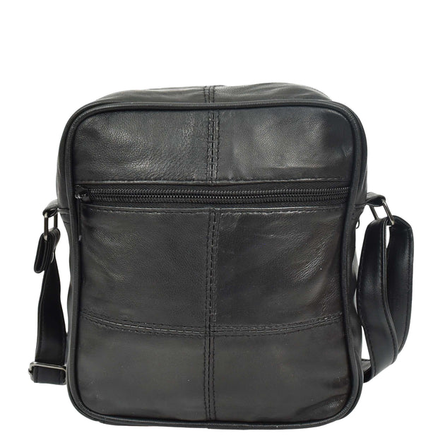 Mens Black Leather Flight Bag Cross Body Multi Pocket Messenger A145