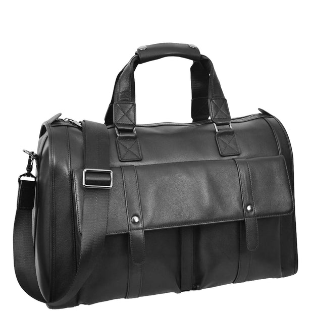 Full Leather Holdall Weekend Travel Duffel Bag for Men, Women AL07 Black-8