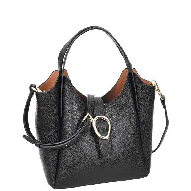 Womens Leather-Look Handbag Casual Basket Shape Small Fashion Tote Bag AH181 Black-1