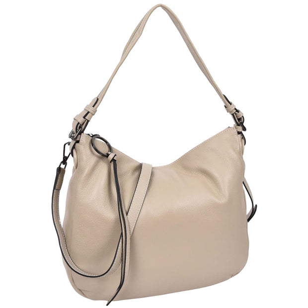 Womens Leather Hobo Handbag Soft Large Multi Straps Zipper Shoulder Bag A202 Taupe-1