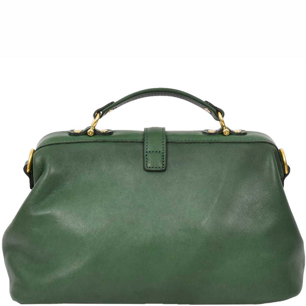 Womens Full Grain Green Leather Handbag Top Handle Framed Gladstone Doctor Bag Chiara