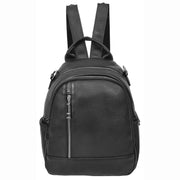 Womens Real Leather Backpack Multi-Zip Pockets Shoulder Bag Rucksack A665 Black-1