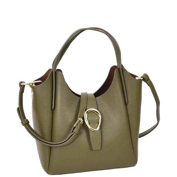 Womens Leather-Look Handbag Casual Basket Shape Small Fashion Tote Bag AH181 Olive Green-1