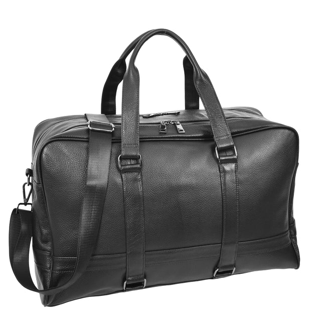 Full Grain Leather Holdall Travel Duffle Cabin Size Weekend Bag A806 Black-8