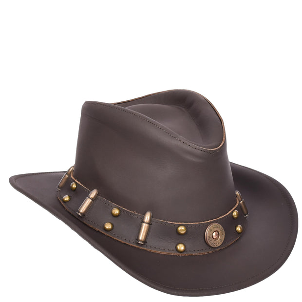 Real Leather Cowboy Hat Western Australian Bush Hat Bullet Style Denver Brown-1