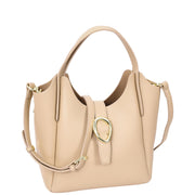 Womens Leather-Look Handbag Casual Basket Shape Small Fashion Tote Bag AH181 Beige-1