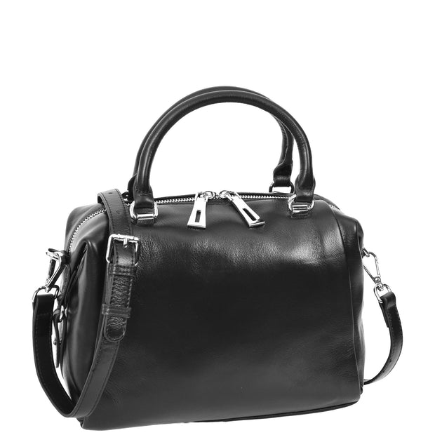 Women Real Leather Handbag Small Casual Outgoing Style Grab Handles A393 Black-5