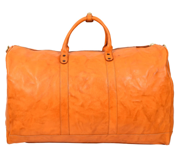 Genuine Veg Tan Leather Holdall Travel Duffle Weekender Bag Roam Orange