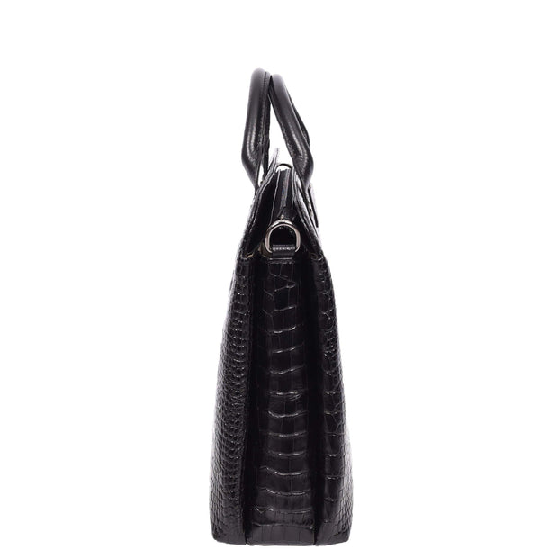 Women's Real Leather Croc-Print Shoulder Bag A4 Size Work Fashion Handbag A293 Black