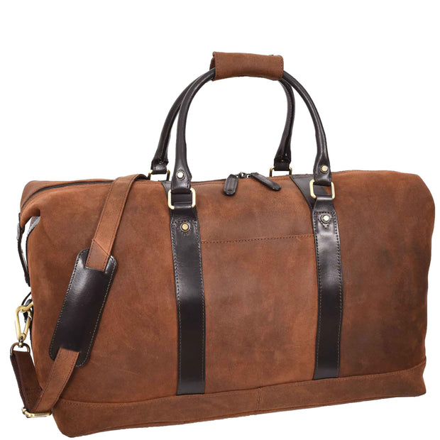 Vintage Brown Leather Holdall Distressed Texture Duffle Weekend Travel Bag Atlas-1