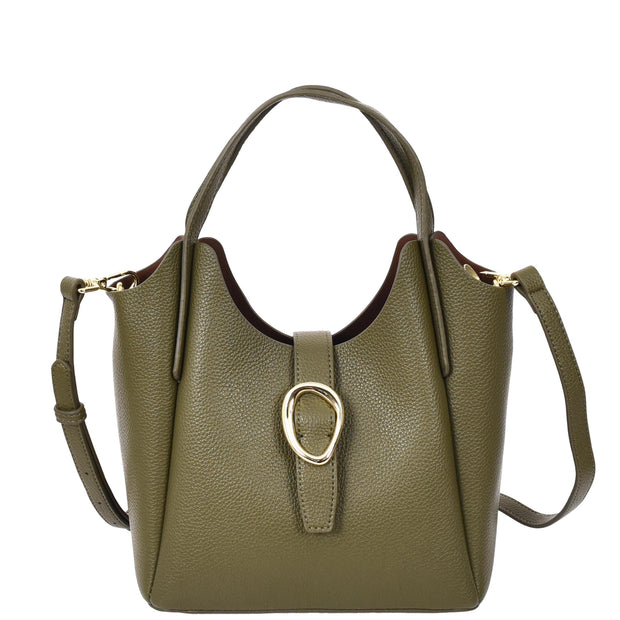 Womens Leather-Look Handbag Casual Basket Shape Small Fashion Tote Bag AH181 Olive Green-8