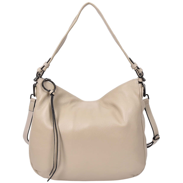 Womens Leather Hobo Handbag Soft Large Multi Straps Zipper Shoulder Bag A202 Taupe-11