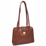 Genuine Brown Leather Shoulder Bag for Women Trendy Tote Handbag Fiona