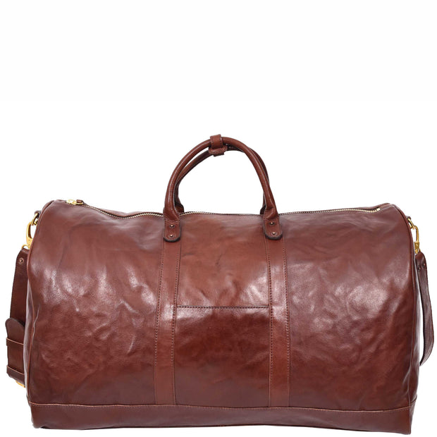 Genuine Veg Tan Leather Holdall Travel Duffle Weekender Bag Roam Brown