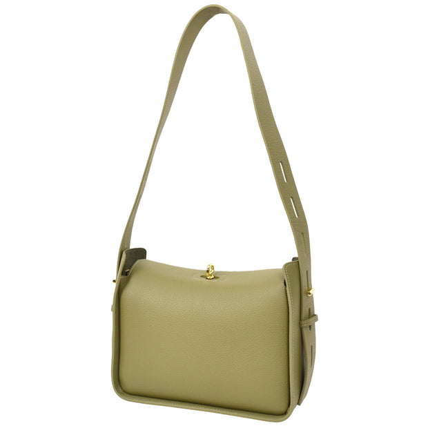  Womens Real Leather Shoulder Bag Casual Box Shape Hobo Handbag A060 Olive Green-8